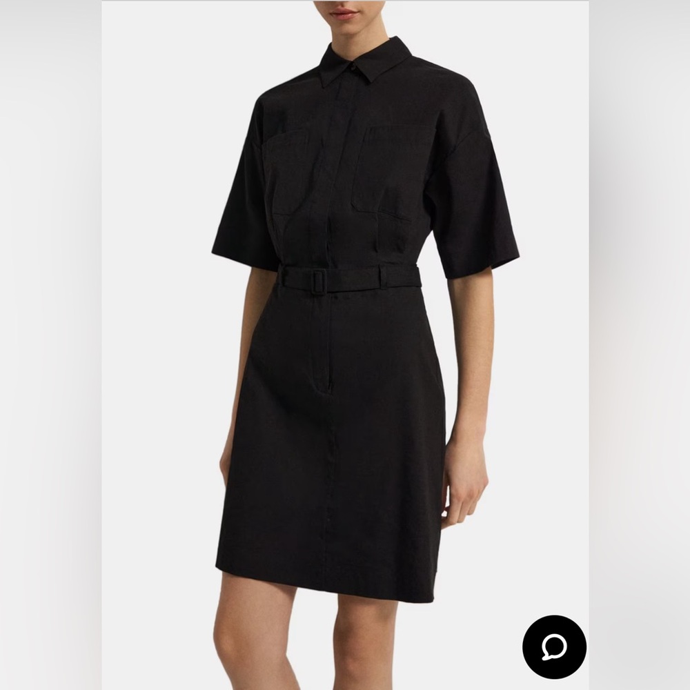 Theory Belted Shirt Dress in Stretch Linen